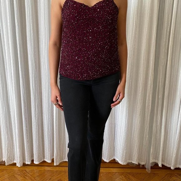 COPY - Alice & Olivia Beaded Maroon Tank Top - Picture 7 of 8